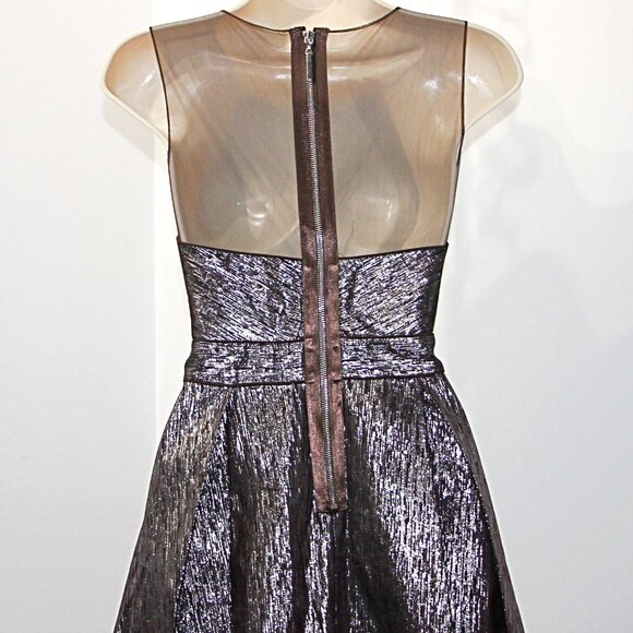 BADGLEY MISCHKA Textured Ball Gown in Metallic Mink sz 4 $990 from SAKS 5th AVE - Picture 9 of 15